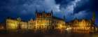 Belgium-Brugge. Panoramic of medieval architecture and square at night. Art Print